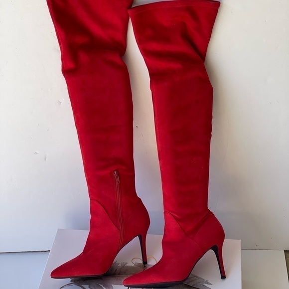 NWT! ($140) Jessica Simpson Sexy Red Boots Tall Over the knee boots heels, Sz 5 - Picture 3 of 10